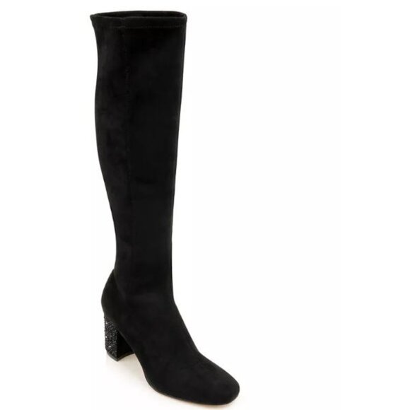 New Jewel Badgley Mischka Evalina Stretch Black Micro-Suede Evening Boot 8 - Picture 11 of 11